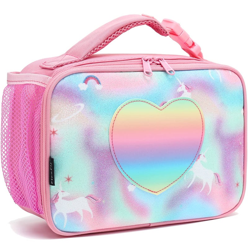 FlowFly Kids Lunch box Insulated Soft Bag Mini Cooler Back to School Thermal Meal Tote Kit for Girls, Boys, Glitter-Unicorn - Image 1